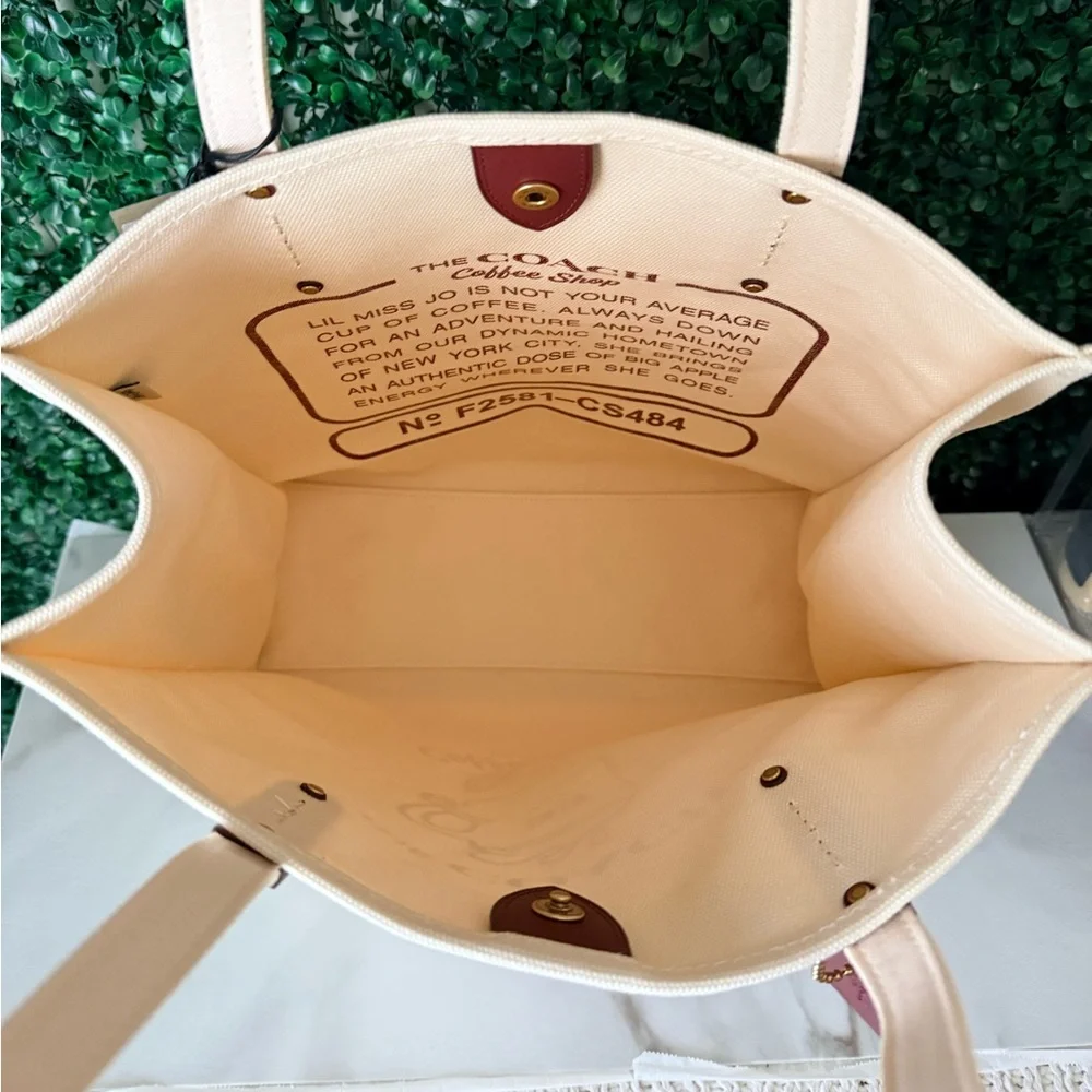Coach Coffee Shop Canvas Tote in Cream and Burgundy
